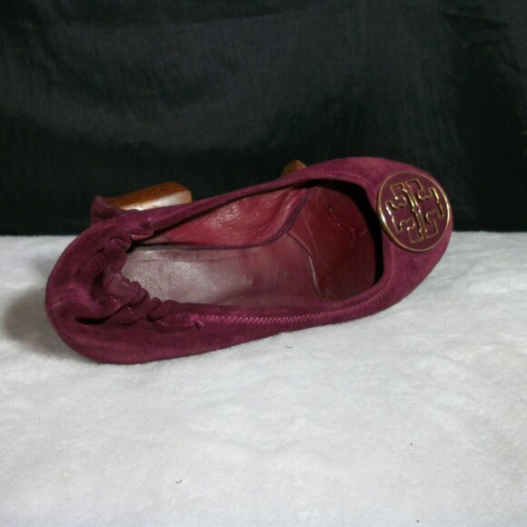 TORY BURCH REVA MAROON SUEDE LEATHER FASHION BALLET FLATS 7M FREE SHIP - Picture 8 of 9